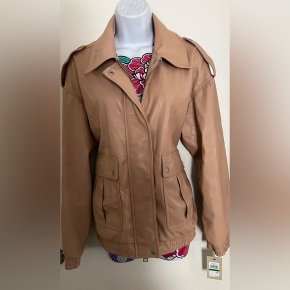 Levi Beige Tan Faux Leather Zip Up Jacket - Picture 2 of 7